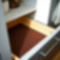 Absorbent shelf liner in a kitchen drawer