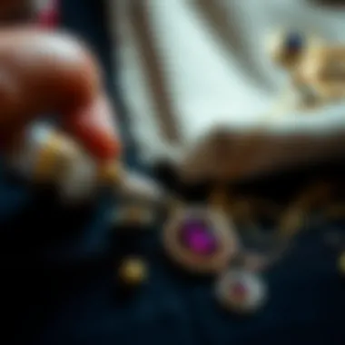 Jewelry pieces being treated with anti-tarnish spray