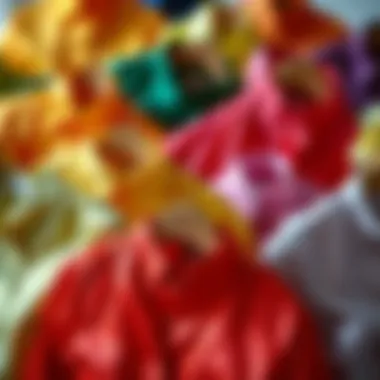 Colorful shiny blouses arranged artistically