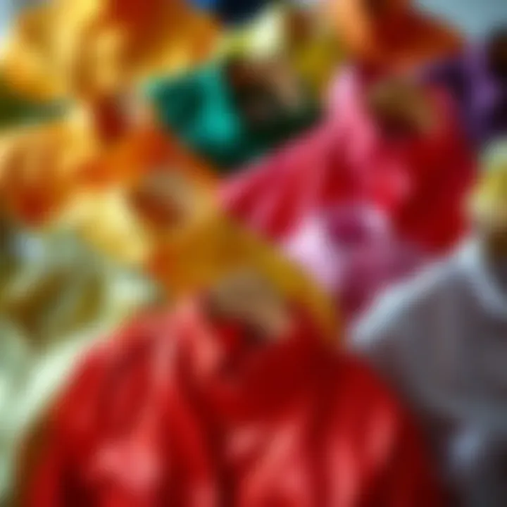 Colorful shiny blouses arranged artistically