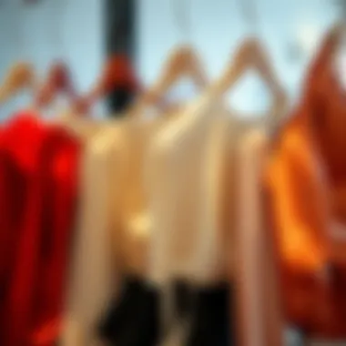 Diverse styles of shiny blouses displayed together