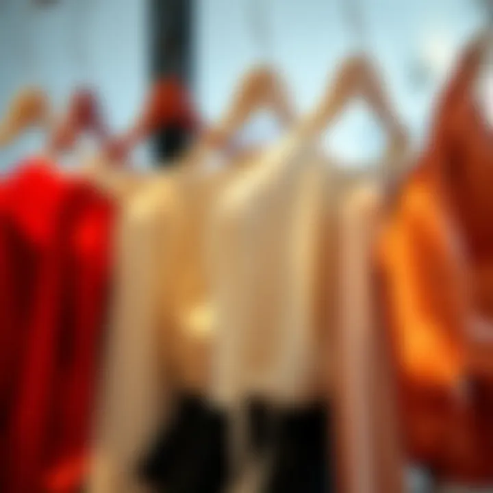 Diverse styles of shiny blouses displayed together