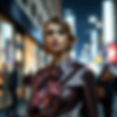 Shiny blouse worn in a chic urban setting