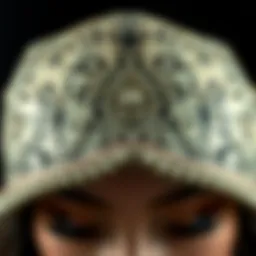 Close-up of a square leg cap showcasing intricate design details