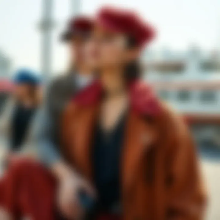 Stylish ensemble featuring square leg caps with casual wear