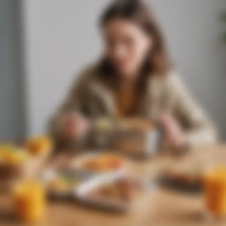 User enjoying a warm meal from the lunch box warmer