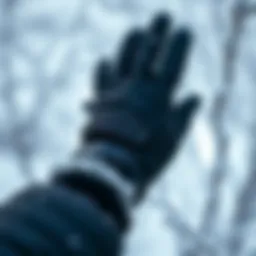 Stylish waterproof touchscreen winter gloves on a snowy background