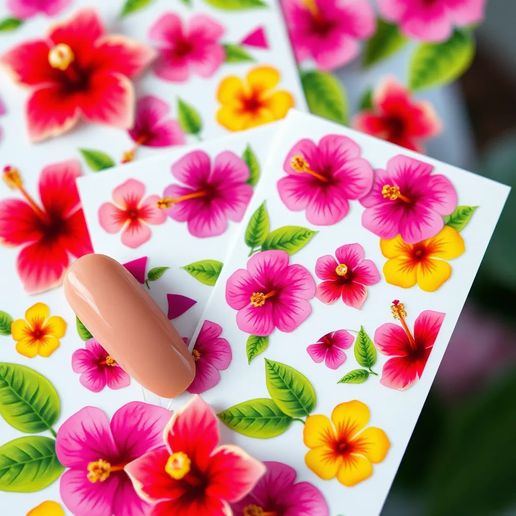 NATOSU Nagelaufkleber Blumen-Design – 6 Blätter Hibiscus-Sticker Für DIY Maniküre | Selbstklebend & Wasserfest